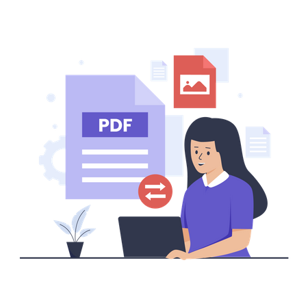 Mulher converte PDF em JPEG  Ilustração