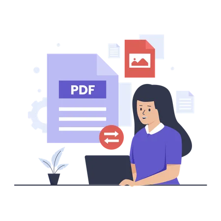 Mulher converte PDF em JPEG  Ilustração