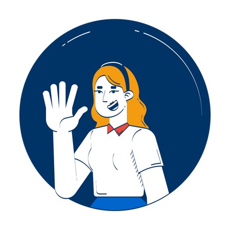 Mulher corporativa alegre acenando em gesto de saudação  Ilustração
