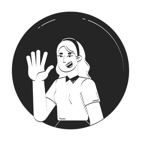 Mulher corporativa alegre acenando em gesto de saudação  Ilustração