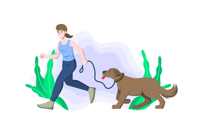 Mulher correndo com cachorro  Ilustração