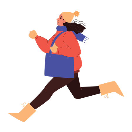 Mulher correndo com roupas de inverno  Ilustração