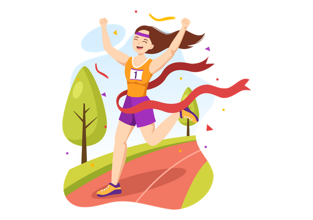 Mulher correndo na maratona  Ilustração