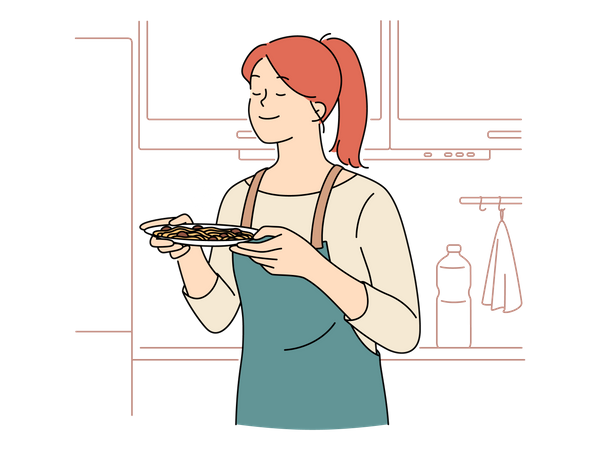 Mulher cozinhando comida  Ilustração