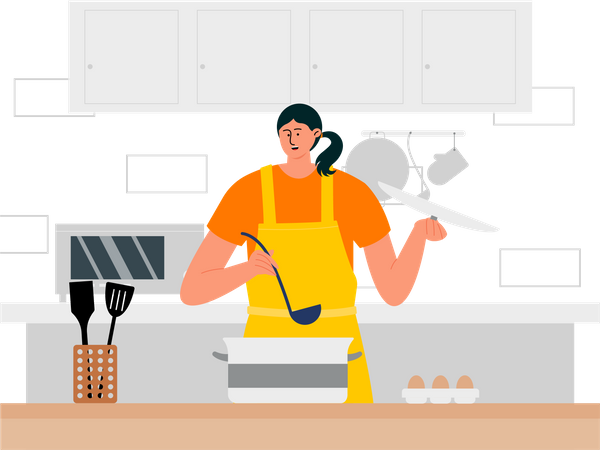 Mulher cozinhando comida na cozinha  Ilustração