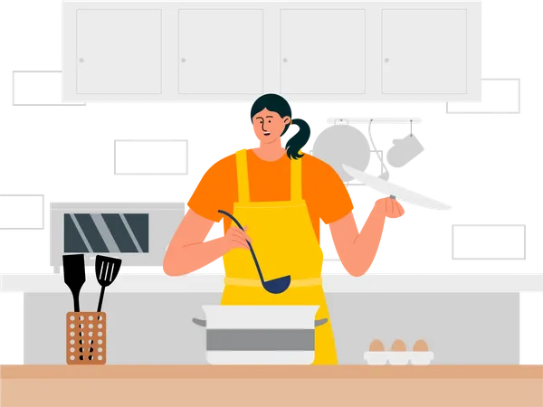 Mulher cozinhando comida na cozinha  Illustration