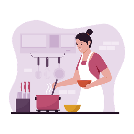 Mulher cozinhando comida na cozinha  Ilustração