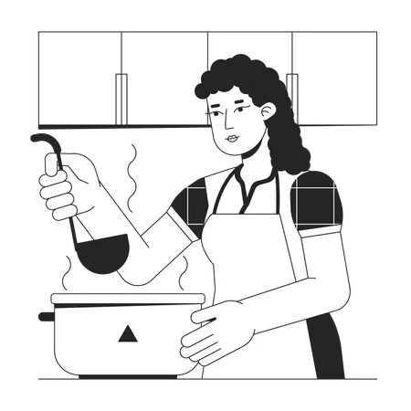 Mulher cozinhando em casa  Ilustração