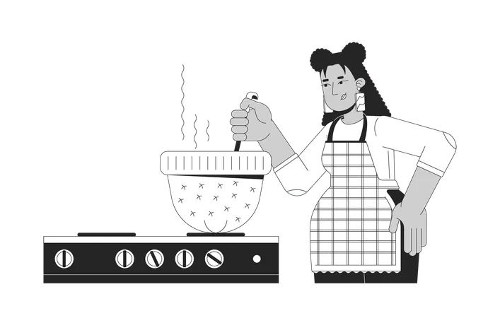 Mulher cozinhando o jantar com chapéu  Ilustração