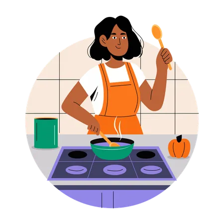 Mulher cozinhando na cozinha  Illustration