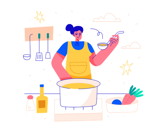 Mulher cozinhando na cozinha  Ilustração