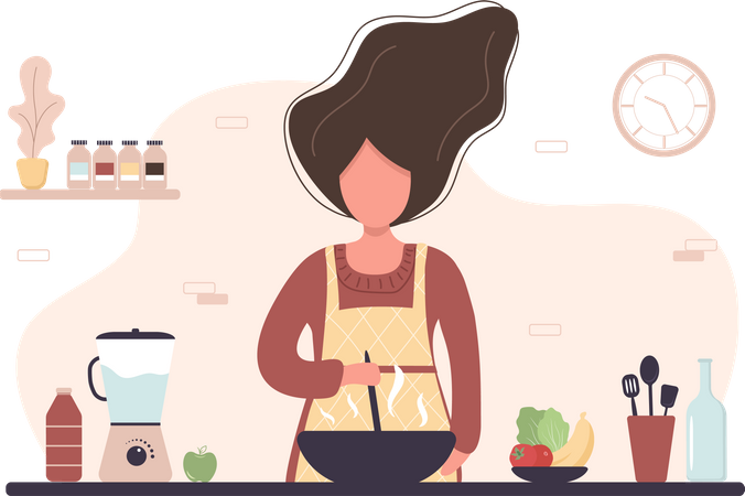 Mulher cozinhando na cozinha  Ilustração