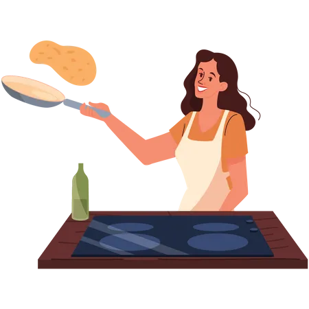 Mulher cozinhando na cozinha  Ilustração