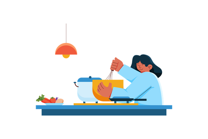 Mulher cozinhando refeição saudável  Ilustração