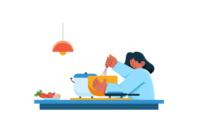 Mulher cozinhando refeição saudável  Ilustração