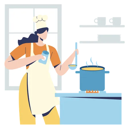 Mulher cozinhando sopa  Ilustração