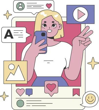 Mulher cria seu vídeo na internet  Ilustração