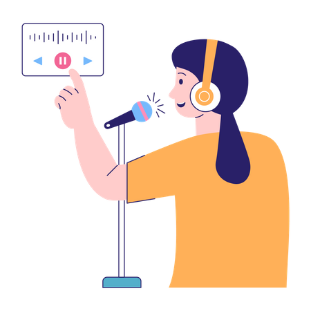 Mulher criando podcast  Ilustração