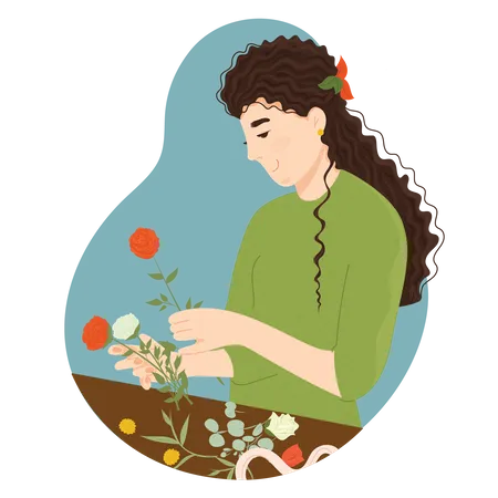 Mulher cuidando de plantas  Ilustração