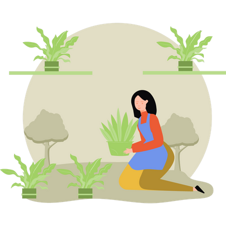 Mulher cuidando de plantas  Ilustração