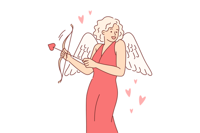 Mulher Cupido vestida com asas para o dia dos namorados  Ilustração