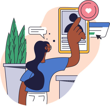 Mulher gosta de foto de mídia social  Ilustração