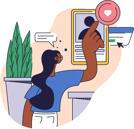 Mulher gosta de foto de mídia social  Ilustração