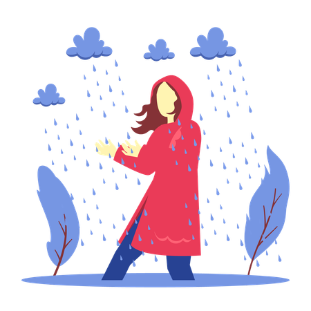Mulher aproveitando a chuva  Ilustração