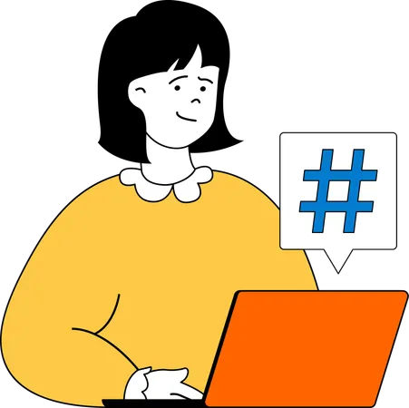 Mulher dá hashtag em plataforma de mídia social  Ilustração