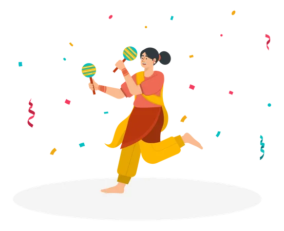 Mulher dançando com maracás  Ilustração