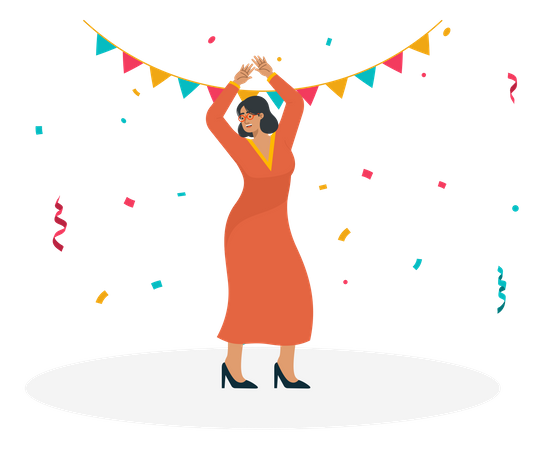 Mulher dançando e curtindo festa  Ilustração