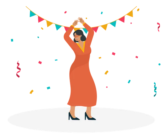 Mulher dançando e curtindo festa  Ilustração
