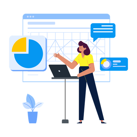 Mulher fazendo apresentação de negócios com visualização de dados  Ilustração