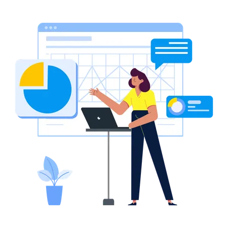Mulher fazendo apresentação de negócios com visualização de dados  Ilustração