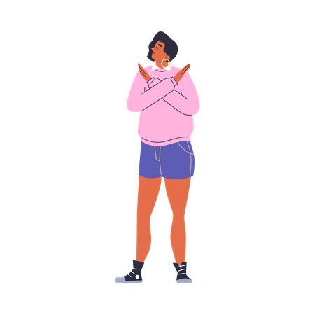 Mulher cruzou os braços e fez gesto de parar  Ilustração
