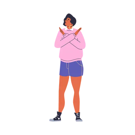 Mulher cruzou os braços e fez gesto de parar  Ilustração