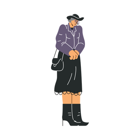 Mulher de chapéu preto lamentando a perda de um ente querido  Ilustração
