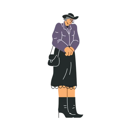 Mulher de chapéu preto lamentando a perda de um ente querido  Ilustração
