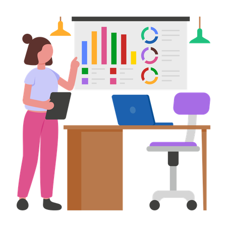 Mulher de negócios dando apresentação  Ilustração