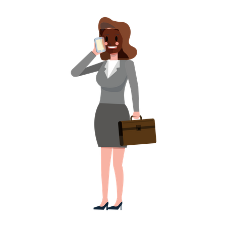 Mulher de negócios falando no smartphone  Ilustração