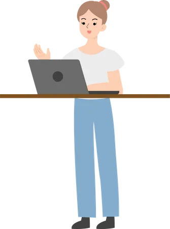 Mulher de negócios segurando laptop  Ilustração