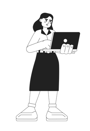 Mulher de negócios segurando laptop  Ilustração