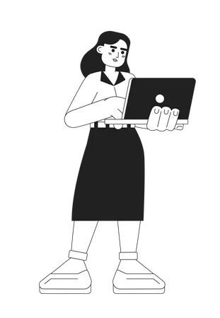 Mulher de negócios segurando laptop  Ilustração