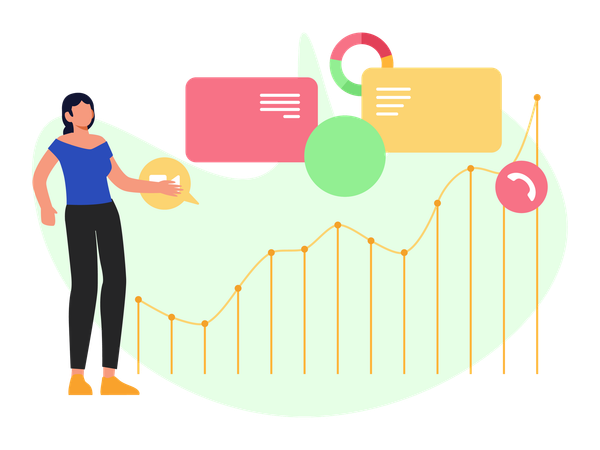 Mulher de negócios trabalhando em avaliações corporativas de bem-estar e saúde  Ilustração