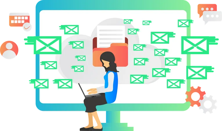 Mulher de negócios trabalhando em email marketing  Ilustração