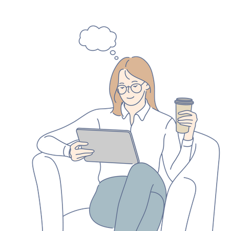 Mulher de negócios usando tablet  Ilustração