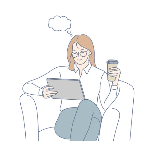 Mulher de negócios usando tablet  Ilustração