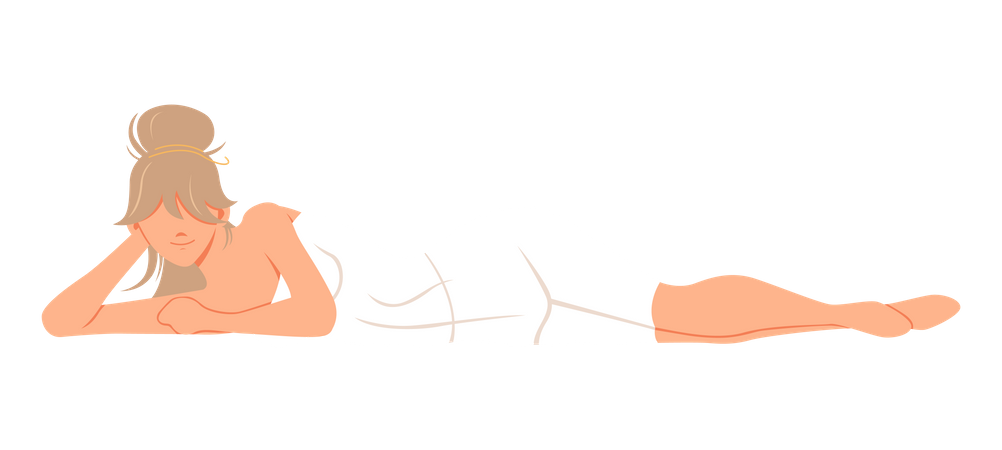 Mulher deitada e relaxando na sauna  Ilustração
