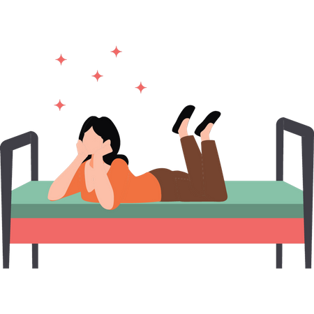Mulher deitada na cama  Ilustração