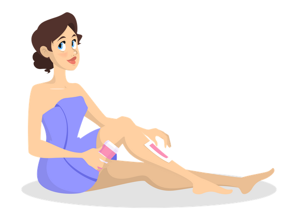 Mulher fazendo depilação nas pernas  Ilustração
